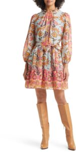 Paisley Ruffle Long Sleeve Minidress